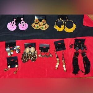 Vintage pierced earring lot, boho beaded colorful